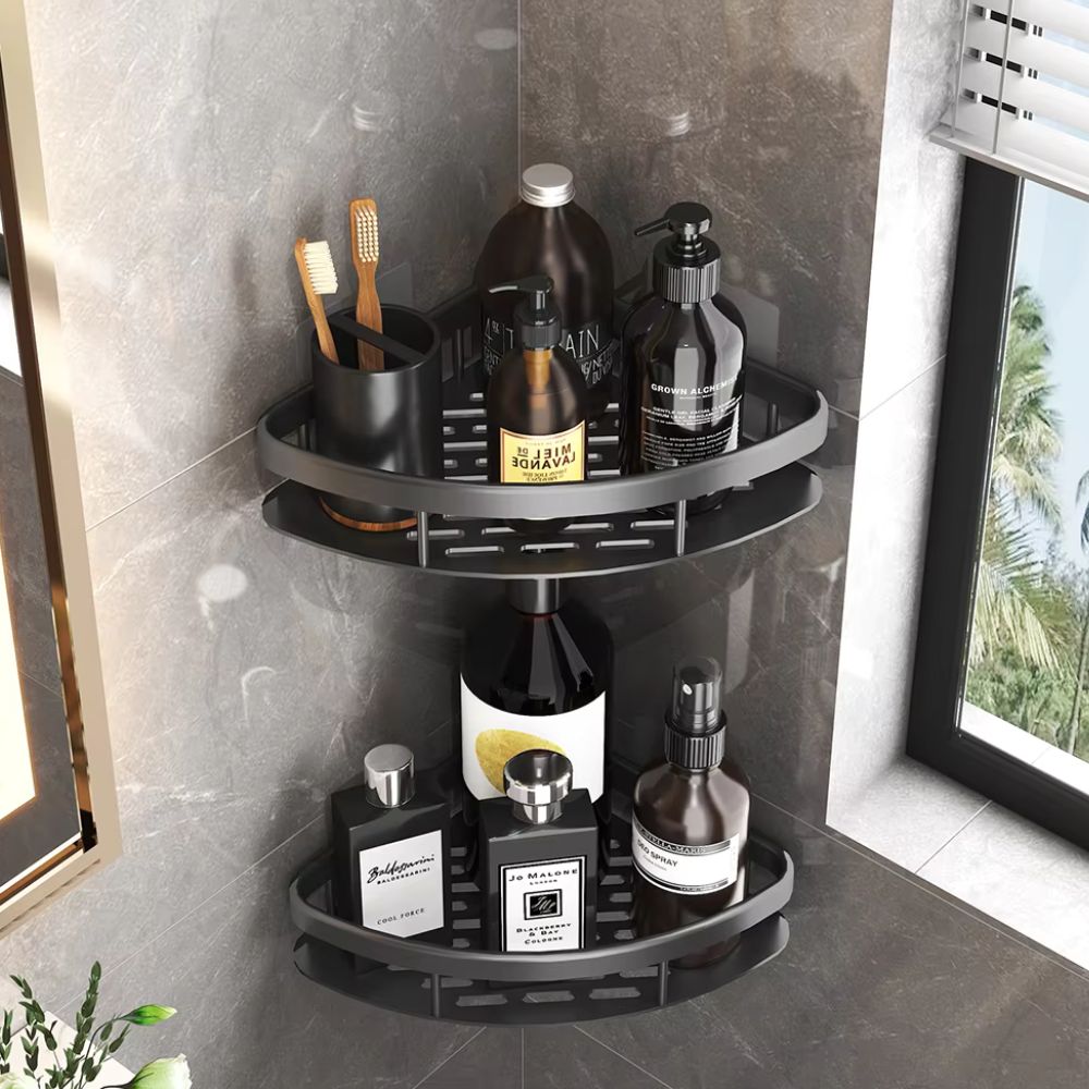 Étagère de douche en aluminium incurvée, noir | Lavu Home