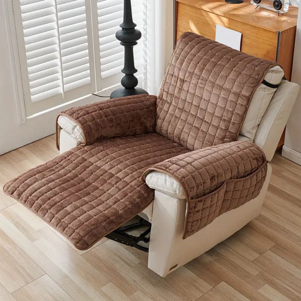 Housse de fauteuil relax matelassée à carreaux, marron | Lavu Home