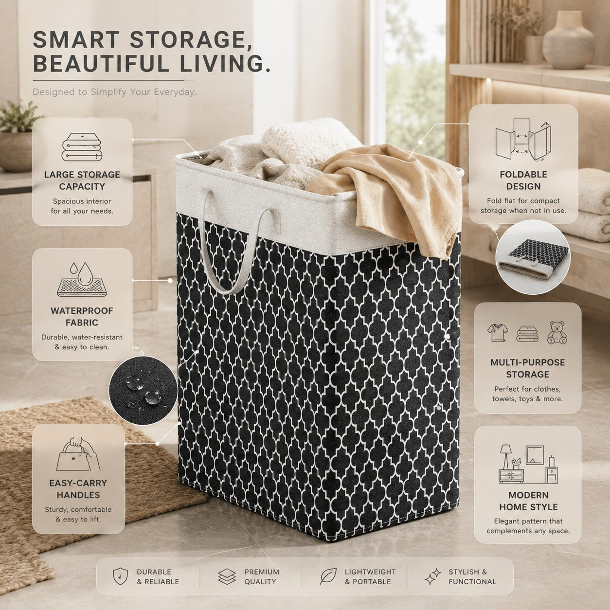 Panier à linge rectangulaire pliable | Lavu Home