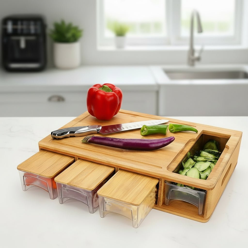 Planche à découper en bambou avec rangement | Lavu Home